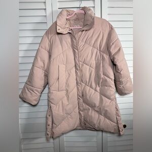 Zara Girls TRF Collection Beige Blush Puffer Long Coat | Down-Filled Size 13-14